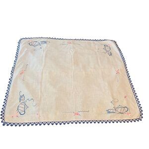 Vintage Linen Tea Towel Embroidered Tea Pots and Floral Country Farmhouse